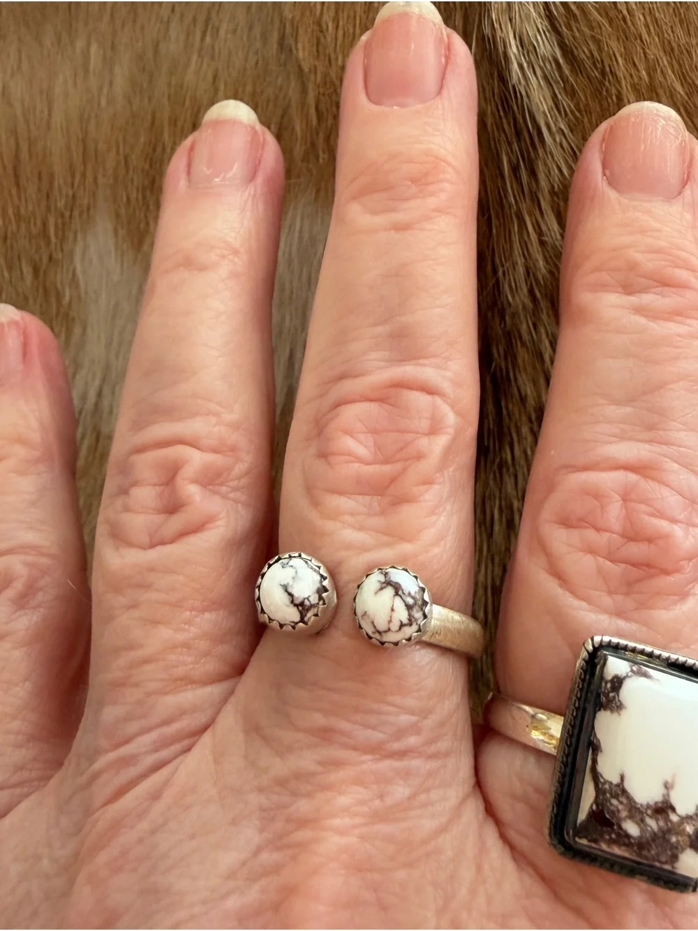 ❤️ Wild Horse Jasper Magnesite Sterling Silver Floater Ring Sz 9.5+ Adj Unisex